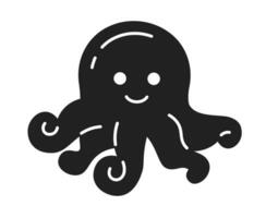 Happy octopus underwater fantasy monochromatic flat vector character. Kawaii octopi living creature. Editable thin line full body personage on white. Simple bw cartoon spot image for web design