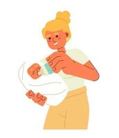 Excited mom feeding baby semi flat color vector character. Parenthood. Taking care of baby. Editable full body person on white. Simple cartoon spot illustration for web graphic design