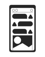 Smartphone flat monochrome isolated vector object. Portable gadget. Notification on screen. Editable black and white line art drawing. Simple outline spot illustration for web graphic design