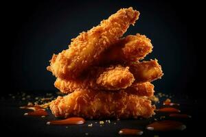 Fried chicken Wings with Kethcup, Generative AI photo