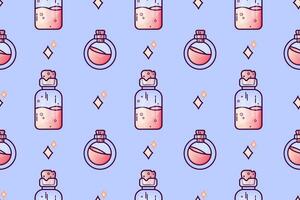 Potion bottles colorful seamless pattern. Halloween concept flat illustration. Vector cartoon design for web and print.