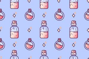 Potion bottles colorful seamless pattern. Halloween concept flat illustration. Vector cartoon design for web and print.