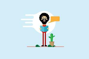 a man with a beard and a book is standing next to a cactus vector