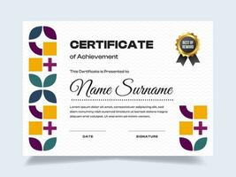 Memphis certificate of achievement template with gold badge. Modern certificate vector. Perfect for employee awards. vector