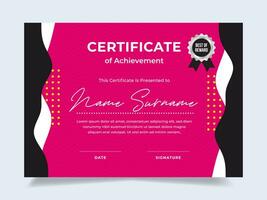 Flat fluid certificate of achievement template with silver badge. Modern certificate vector. Perfect for employee awards. vector