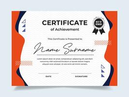 Flat fluid certificate of achievement template with silver badge. Modern certificate vector. Perfect for employee awards. vector