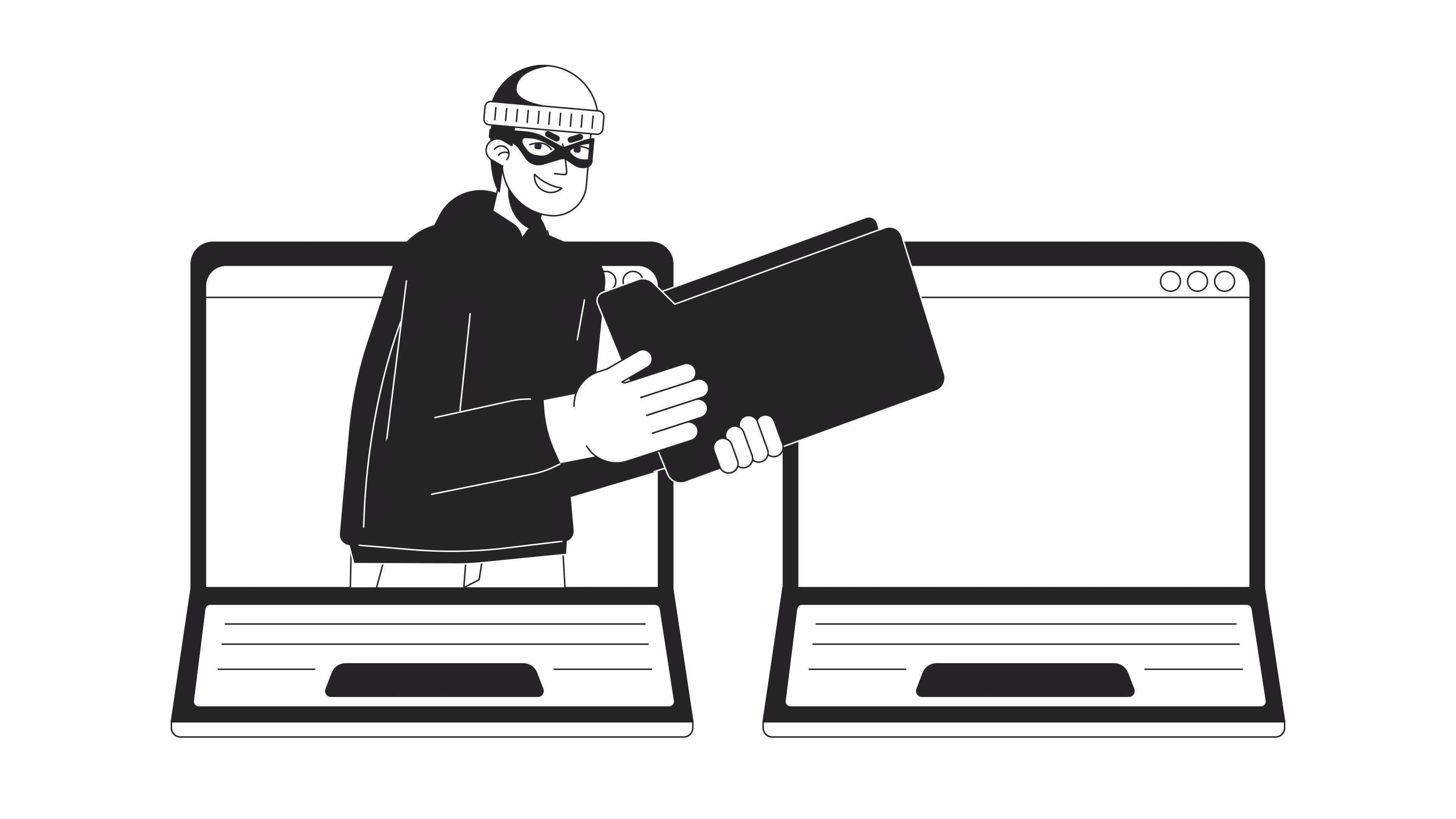 Stealing personal information bw outline 2D animation. Computer crime ...