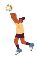 africano americano deportista pateando pelota semi plano color vector personaje. jugando vóleibol. capacitación. editable lleno cuerpo persona en blanco. sencillo dibujos animados Mancha ilustración para web gráfico diseño