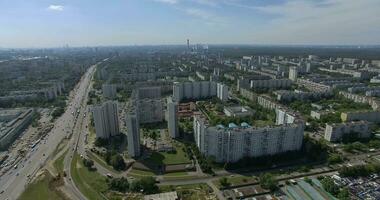 Aerial summer panorama with residential areas and intersections, Moscow video