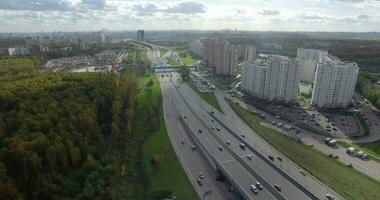 Aerial panorama of Moscow city with wide highway, Russia video