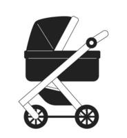 Baby carriage on wheels monochrome flat vector object. Editable black and white thin line icon. Simple cartoon clip art spot illustration for web graphic design