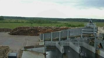 At the wood-processing plant, aerial view video
