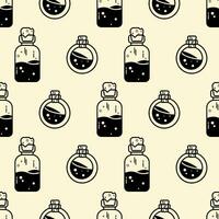 Potion bottles black silhouettes seamless pattern. Halloween concept flat illustration. Vector cartoon design for web and print.