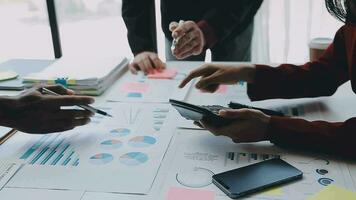 Team of business people working together in the meeting room office, teamwork background charts and graphs banner, double exposure successful teamwork,business planning concept. video