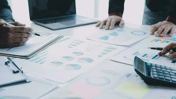 Team of business people working together in the meeting room office, teamwork background charts and graphs banner, double exposure successful teamwork,business planning concept. video