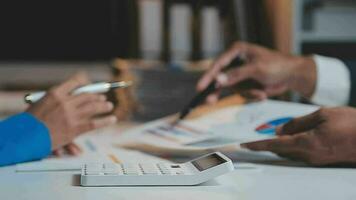 Audit concept,Administrator business man financial inspector and secretary making report calculating balance. Internal Revenue Service checking document. video