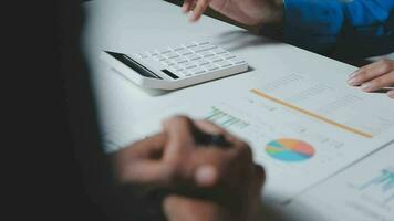 Audit concept,Administrator business man financial inspector and secretary making report calculating balance. Internal Revenue Service checking document. video