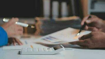Audit concept,Administrator business man financial inspector and secretary making report calculating balance. Internal Revenue Service checking document. video