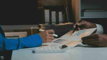 Audit concept,Administrator business man financial inspector and secretary making report calculating balance. Internal Revenue Service checking document. video