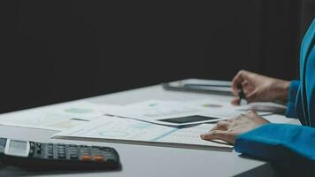 Audit concept,Administrator business man financial inspector and secretary making report calculating balance. Internal Revenue Service checking document. video