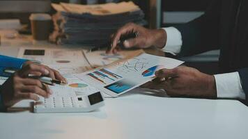Audit concept,Administrator business man financial inspector and secretary making report calculating balance. Internal Revenue Service checking document. video