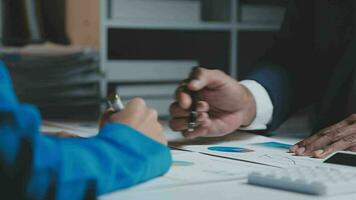 Audit concept,Administrator business man financial inspector and secretary making report calculating balance. Internal Revenue Service checking document. video