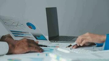 Audit concept,Administrator business man financial inspector and secretary making report calculating balance. Internal Revenue Service checking document. video