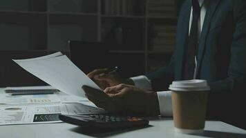 Audit concept,Administrator business man financial inspector and secretary making report calculating balance. Internal Revenue Service checking document. video