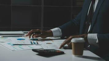 Audit concept,Administrator business man financial inspector and secretary making report calculating balance. Internal Revenue Service checking document. video