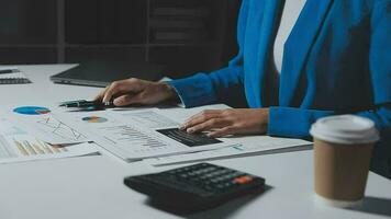 Audit concept,Administrator business man financial inspector and secretary making report calculating balance. Internal Revenue Service checking document. video