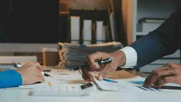 Audit concept,Administrator business man financial inspector and secretary making report calculating balance. Internal Revenue Service checking document. video