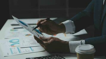 Audit concept,Administrator business man financial inspector and secretary making report calculating balance. Internal Revenue Service checking document. video