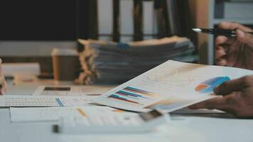 Audit concept,Administrator business man financial inspector and secretary making report calculating balance. Internal Revenue Service checking document. video