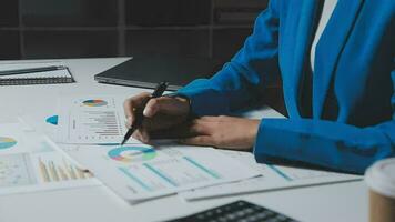 Audit concept,Administrator business man financial inspector and secretary making report calculating balance. Internal Revenue Service checking document. video