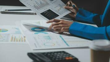 Audit concept,Administrator business man financial inspector and secretary making report calculating balance. Internal Revenue Service checking document. video