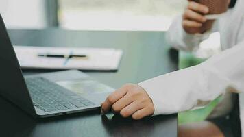 Team of business people working together in the meeting room office, teamwork background charts and graphs banner, double exposure successful teamwork,business planning concept. video