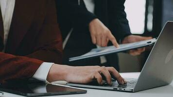 Team of business people working together in the meeting room office, teamwork background charts and graphs banner, double exposure successful teamwork,business planning concept. video