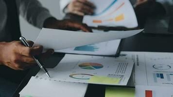 Business People Meeting Design Ideas Concept. Report business planning charts and graphs banner, double exposure successful teamwork, video