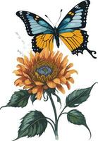 acuarela mariposa flor vector