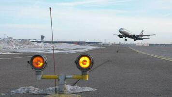 Aeroflot aircraft take-off and climb in blue sky video