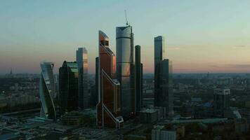 Aerial Moscow cityscape with business centre, Russia video