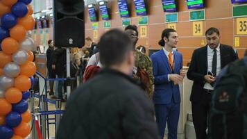 Foreign passengers in the terminal of Sheremetyevo Airport, Moscow video