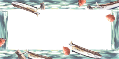 aquarelle Cadre rouge bouées et bateaux à mer. illustration. décoratif nautique cadre, nautique éléments avec endroit pour texte. conception pour affiche, carte, prospectus, bannière. png