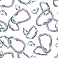 Metal sport grey climbing carabiner seamless pattern. Hand drawn illustration Boulder equipments Repeating design for wrapping paper, wallpaper, textiles packaging print png