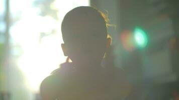 weinig kind klappen handen, visie tegen de zonlicht Bij huis video