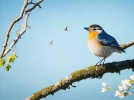 Natural panoramic bird sitting on branch, Ai generate photo