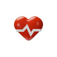 3D render Heartbeat. Red heart beat pulse. Vector illustration for medical apps and websites. Cardiogram rhythm line. Cardiology emergency care. Symbol of electrocardiogram, ecg. Health care