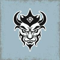 Horned Demon with Triangular Symbol in Black and White vector