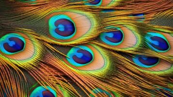 elegant leather colorful peacock feather background. Generative Ai photo