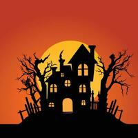 A spooky haunted house silhouette at sunset vector